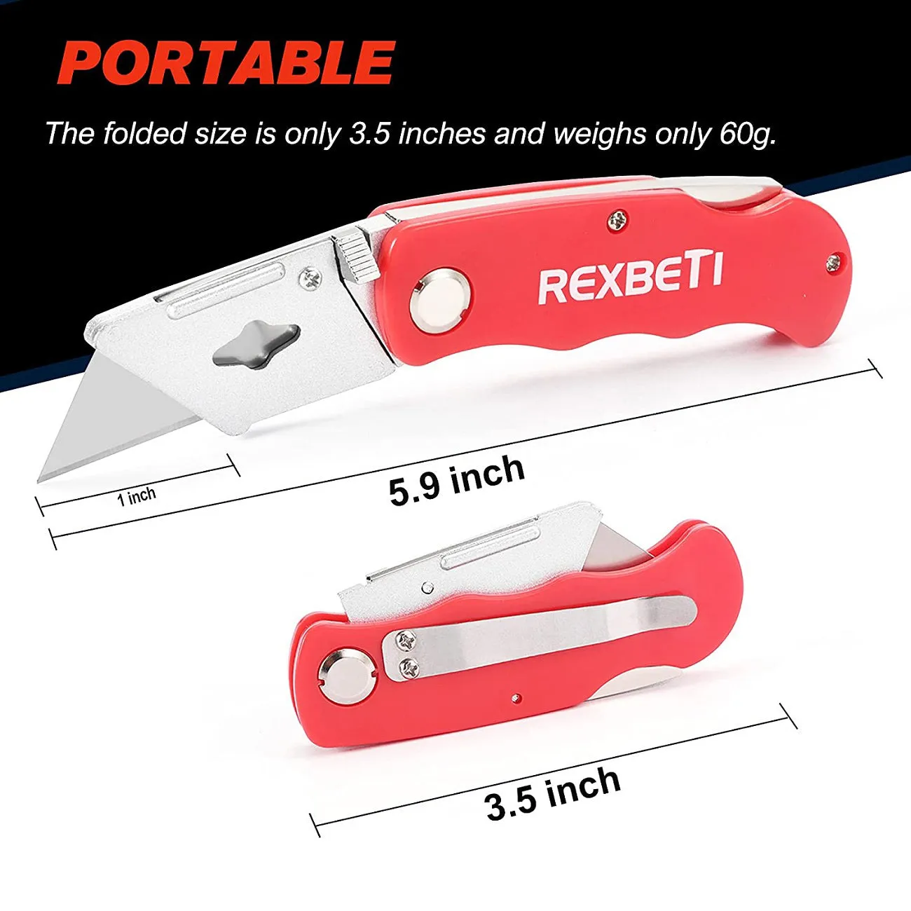 REXBETI 4-Pack Folding Utility Knife Quick-change SK5 Box Cutter