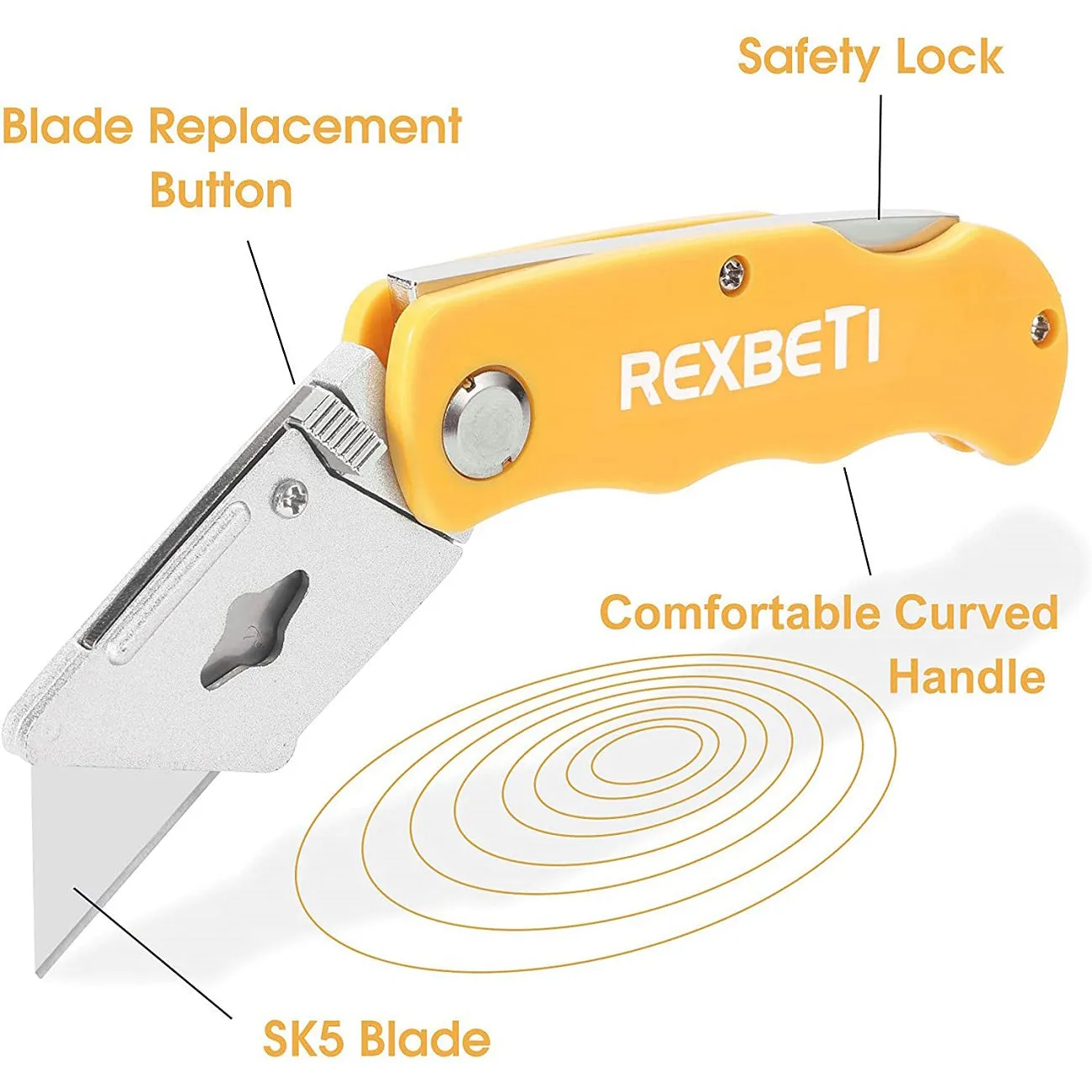 REXBETI 4-Pack Folding Utility Knife Quick-change SK5 Box Cutter