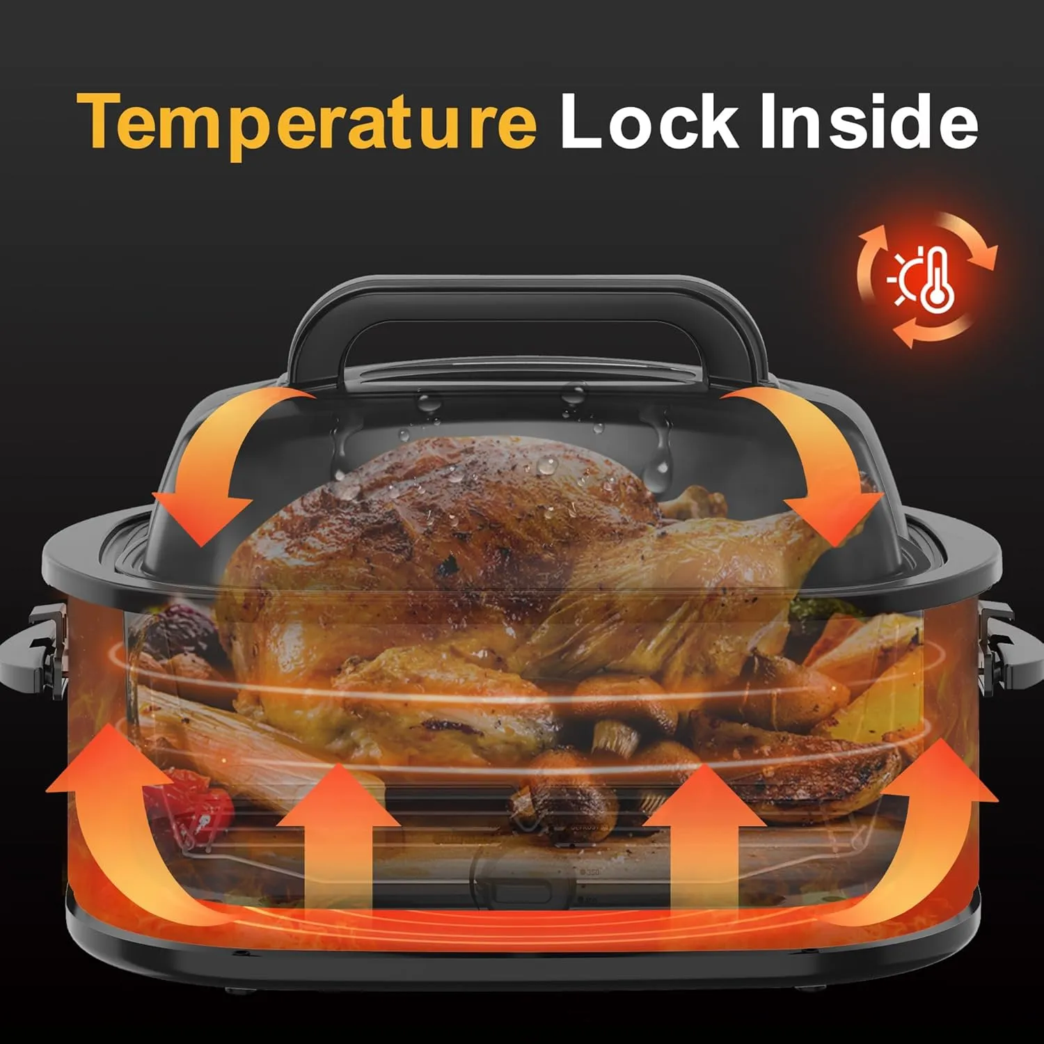 Roaster Oven 26Qt, Multifunctional Electric Roaster Oven for Turkey Meats Bread Soup Sauce, Fast-Cooking Turkey Roaster with Self-Basting Lid, Removable Pan and Rack, Stainless Steel