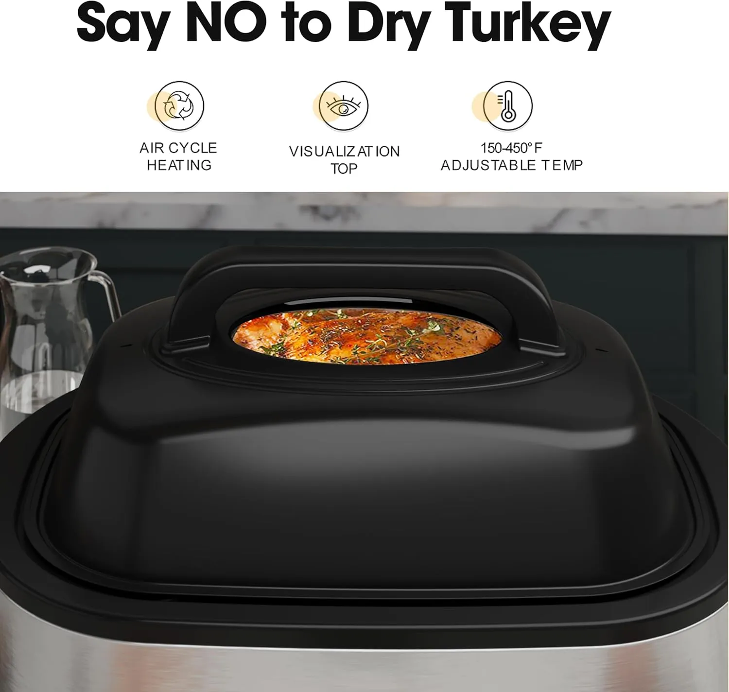 Roaster Oven 26Qt, Multifunctional Electric Roaster Oven for Turkey Meats Bread Soup Sauce, Fast-Cooking Turkey Roaster with Self-Basting Lid, Removable Pan and Rack, Stainless Steel
