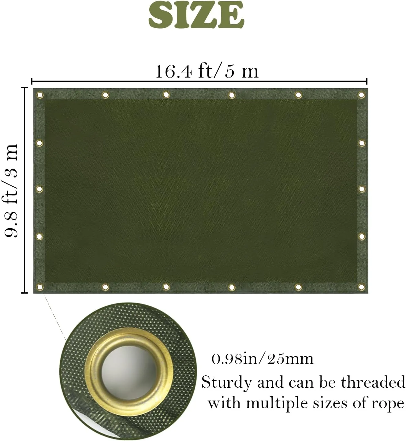 Rocutus Canvas Tarp, Heavy Duty Waterproof & UV Resistant Green Canvas Tarps, Eco-Friendly Silicone Coated, Reinforced Edges & Grommets for Pool, Boat, Outdoor Use (9.8 x 16.4 ft)