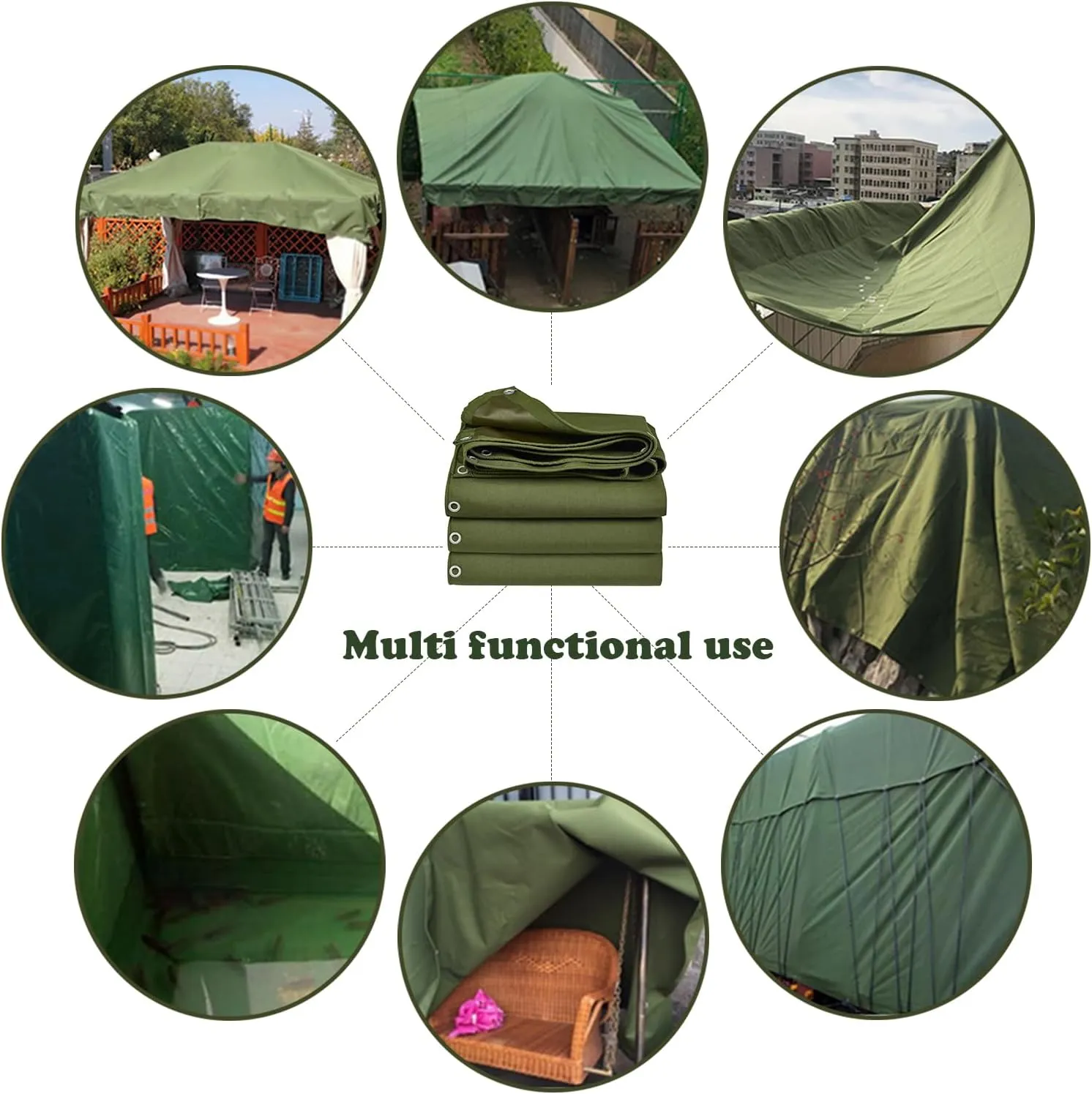 Rocutus Canvas Tarp, Heavy Duty Waterproof & UV Resistant Green Canvas Tarps, Eco-Friendly Silicone Coated, Reinforced Edges & Grommets for Pool, Boat, Outdoor Use (9.8 x 16.4 ft)