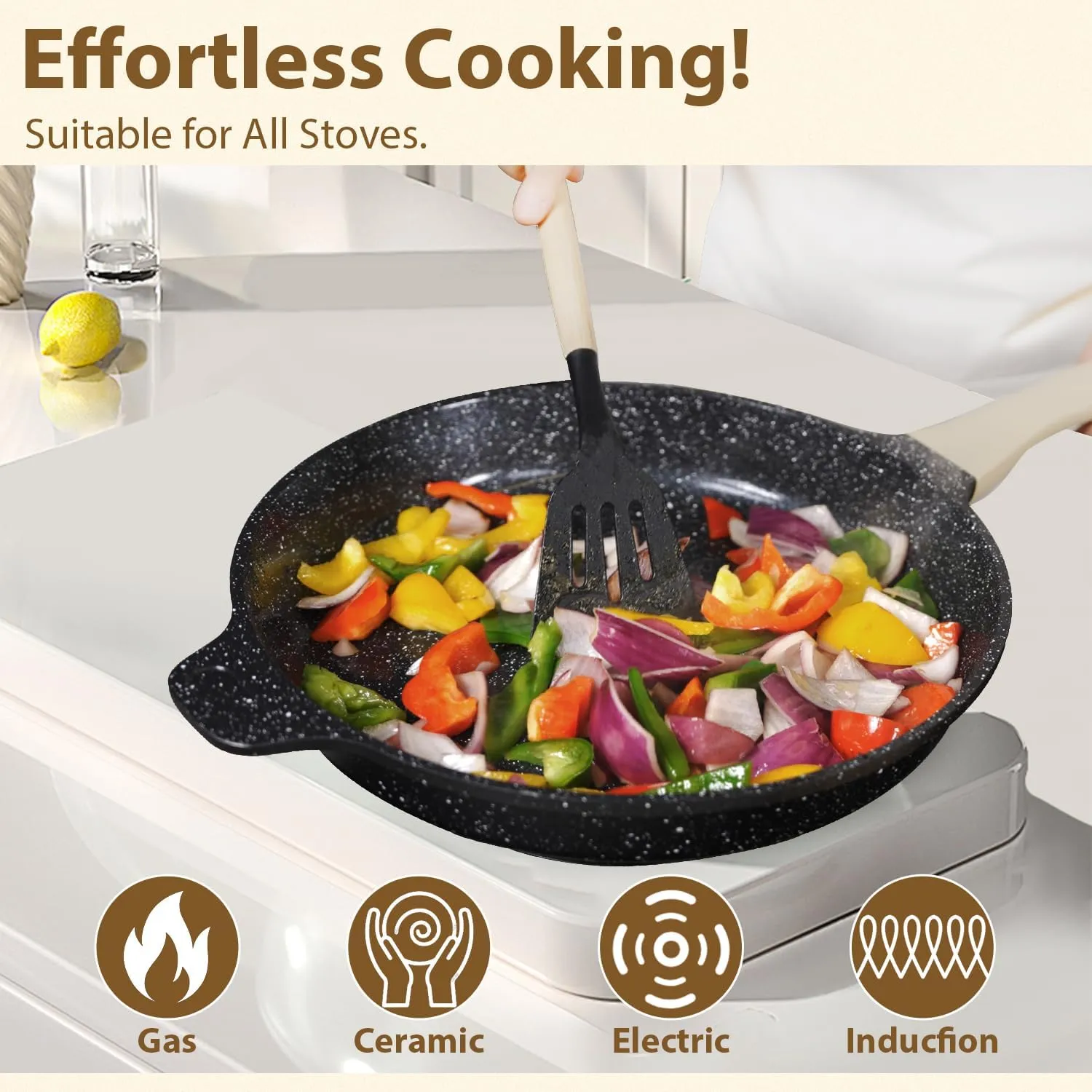 Romswi 23pcs Pots and Pans Set Non Stick, Kitchen Cookware Set with Casserole, Frying & Saucepans, Oven Safe & Stovetop Agnostic (Gas, Electric & Induction) - Black