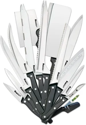 Ronco 20 Piece Knife Set, Full Tang and Triple Riveted, Knife Sharpener Included, Professional Kitchen Knife Set, High-Carbon Stainless Steel