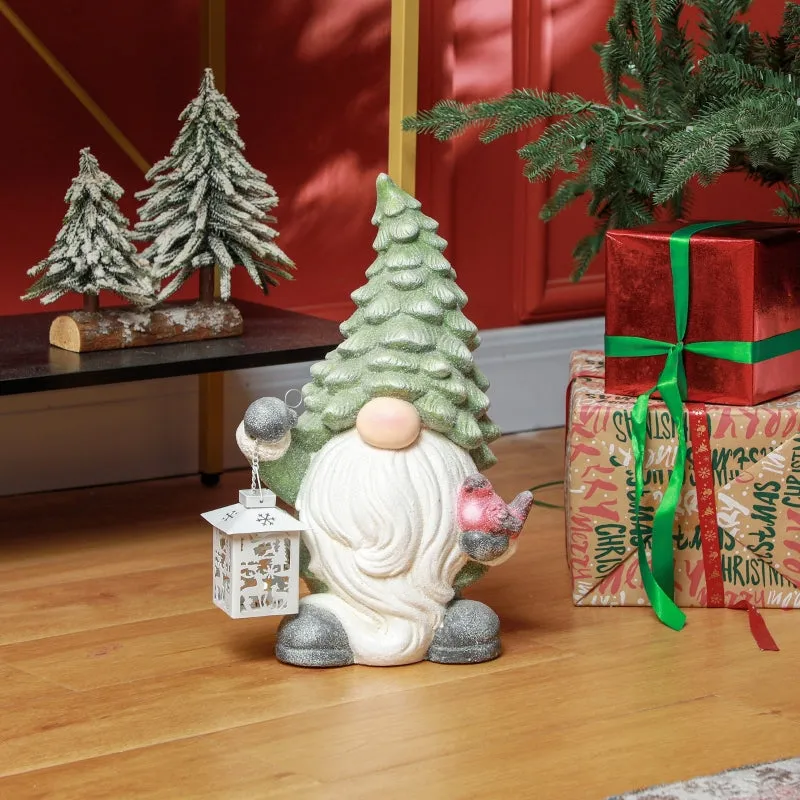 Rootz Christmas Gnome Statue with Lantern - LED Christmas Decoration - Festive Decor - Battery Operated - Custom-Fit Foam - 28cm x 21cm x 42cm