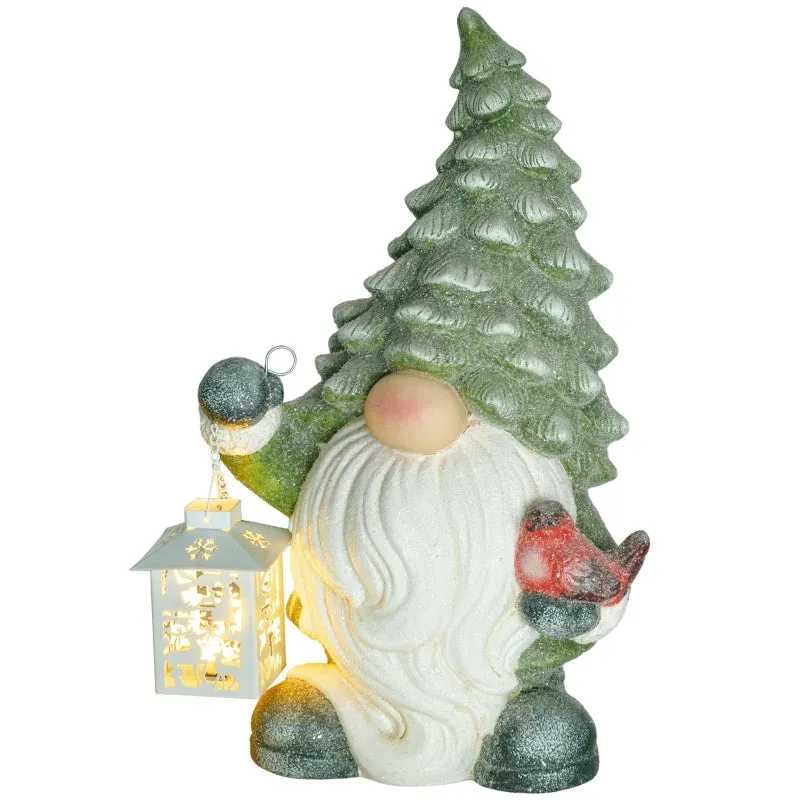 Rootz Christmas Gnome Statue with Lantern - LED Christmas Decoration - Festive Decor - Battery Operated - Custom-Fit Foam - 28cm x 21cm x 42cm