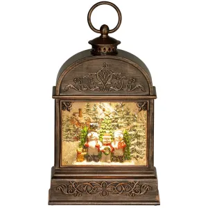 Rootz Christmas Lantern Snow Globe - Festive Decoration - Winter Wonderland - Warm White Lights - 16.6L x 8.8W x 26.3H cm