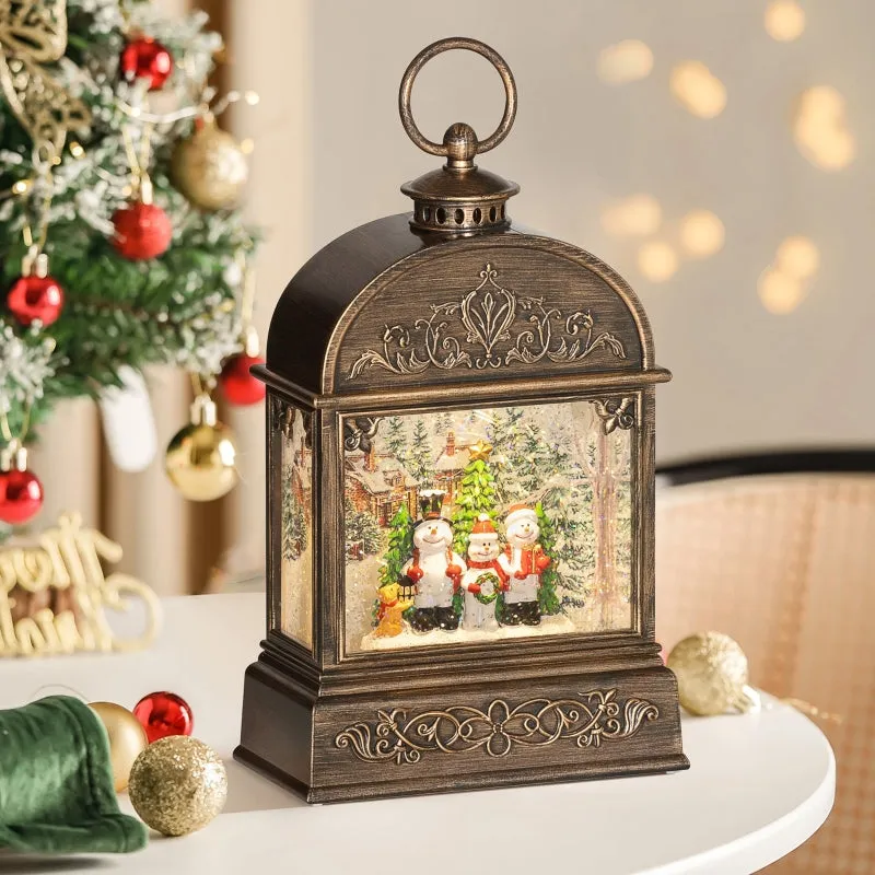 Rootz Christmas Lantern Snow Globe - Festive Decoration - Winter Wonderland - Warm White Lights - 16.6L x 8.8W x 26.3H cm