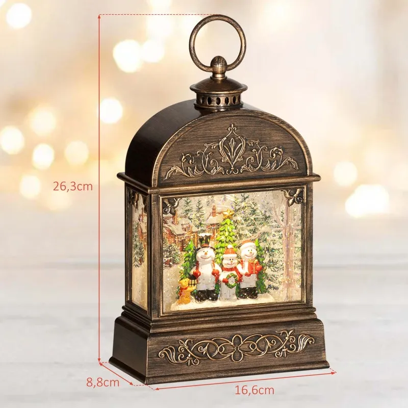 Rootz Christmas Lantern Snow Globe - Festive Decoration - Winter Wonderland - Warm White Lights - 16.6L x 8.8W x 26.3H cm