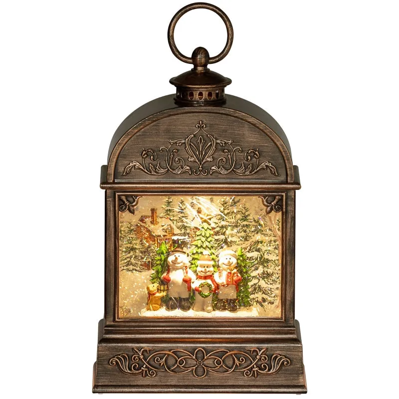 Rootz Christmas Lantern Snow Globe - Festive Decoration - Winter Wonderland - Warm White Lights - 16.6L x 8.8W x 26.3H cm
