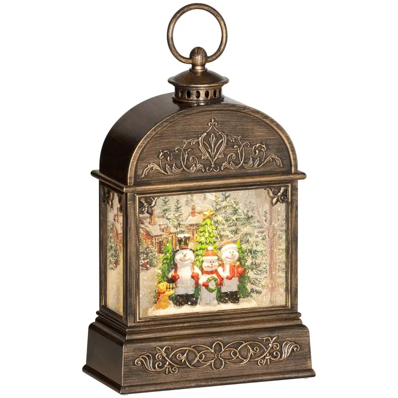 Rootz Christmas Lantern Snow Globe - Festive Decoration - Winter Wonderland - Warm White Lights - 16.6L x 8.8W x 26.3H cm
