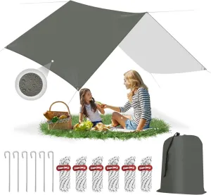 Rootz Waterproof Camping Tarp - Sun Shelter - Shade Sail - 210T Polyester Fabric - SPF50  - PU3000mm - 3m x 4m - Portable Storage Bag