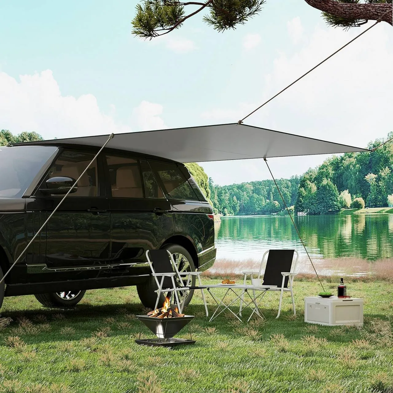 Rootz Waterproof Camping Tarp - Sun Shelter - Shade Sail - 210T Polyester Fabric - SPF50  - PU3000mm - 3m x 4m - Portable Storage Bag