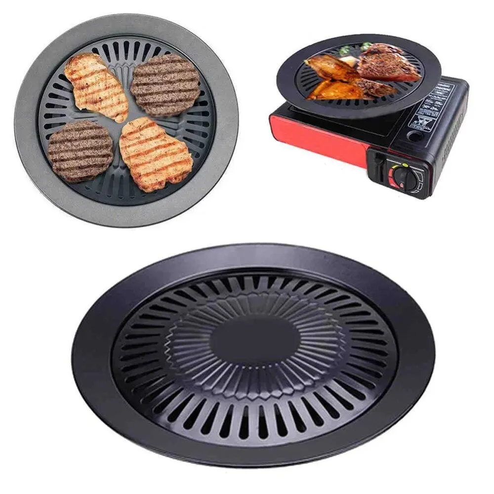 Round Nonstick Iron BBQ Pan Roasted Chicken Barbecue Plate Pans Tray Holder Home Kitchen Outdoor Camping Cooking Tools Cookware