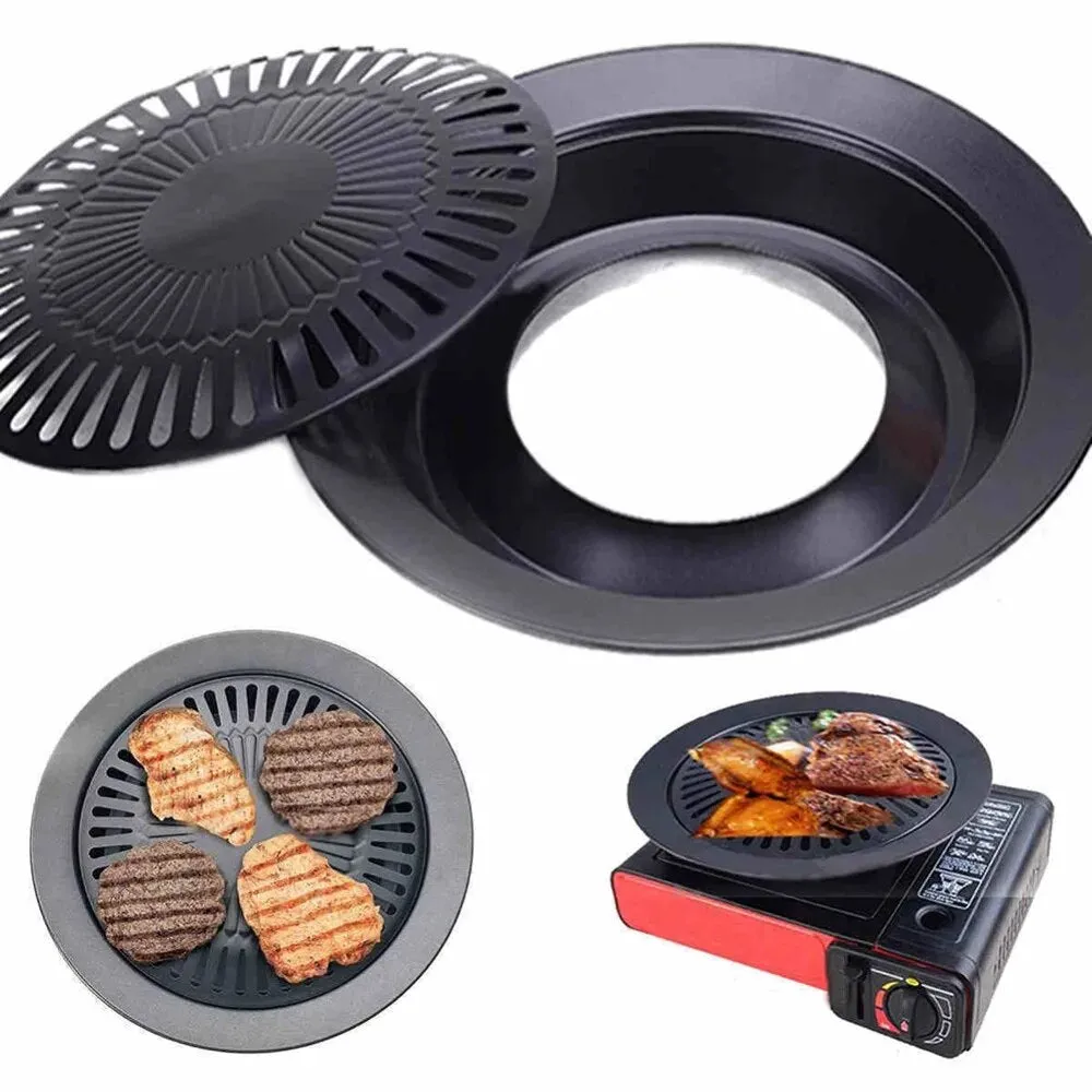 Round Nonstick Iron BBQ Pan Roasted Chicken Barbecue Plate Pans Tray Holder Home Kitchen Outdoor Camping Cooking Tools Cookware