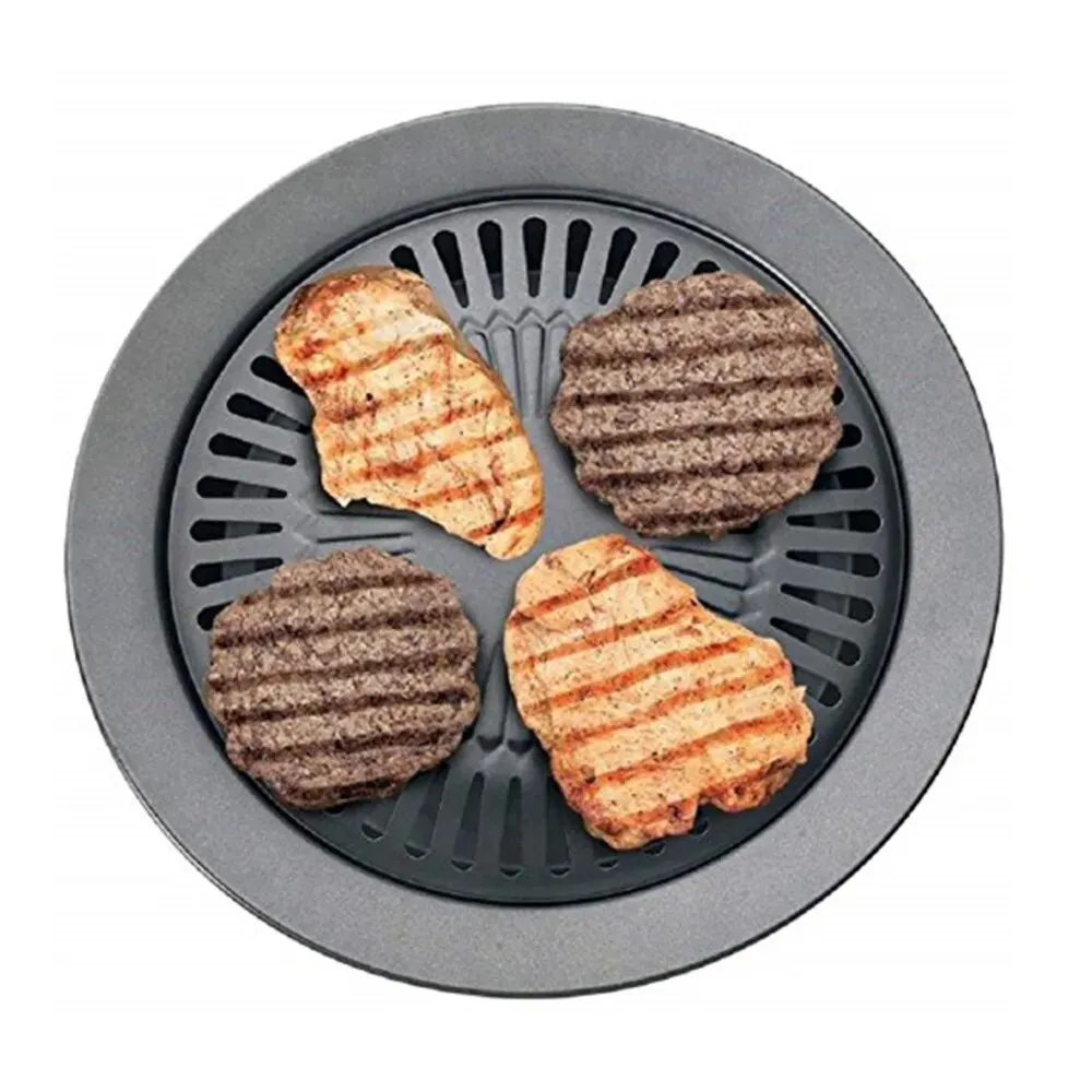 Round Nonstick Iron BBQ Pan Roasted Chicken Barbecue Plate Pans Tray Holder Home Kitchen Outdoor Camping Cooking Tools Cookware