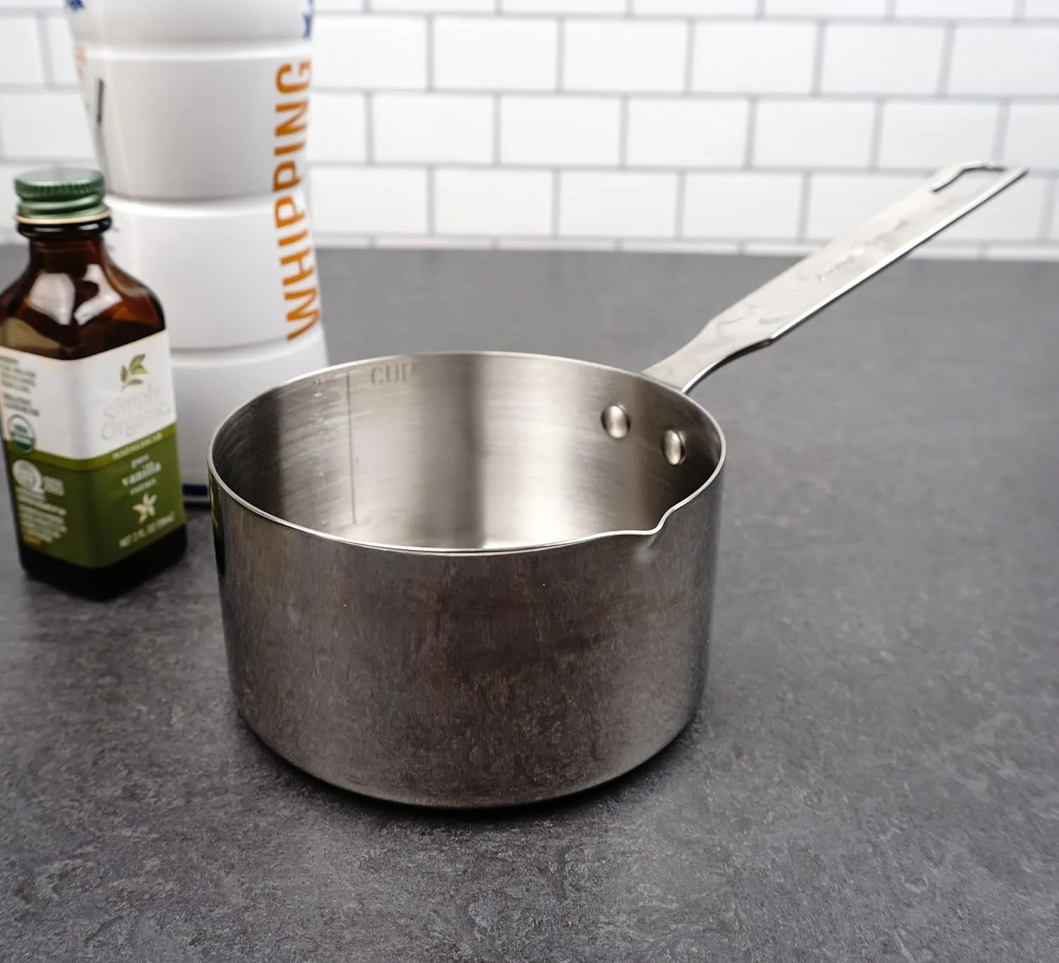 RSVP International Endurance Stainless Steel Measuring Pan Scoop, 2 Cups | Dry or Liquid | Baking or Cooking | Perfect for Feeding Pets, Cat Dog Food, Bird Seed, etc. | Dishwasher Safe