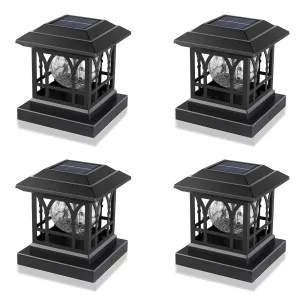 Rynx | Aefreleoht Solar Post Light, Warm White & RGB Automatic Cycling, Crushed Glass Exos, 20 Lumen LP65 Waterproof Fits 3.6X3.6 4X4 4.5X4.5 5X5 Wood Insert Lantern Solar Powered Light Black (4 Pack)