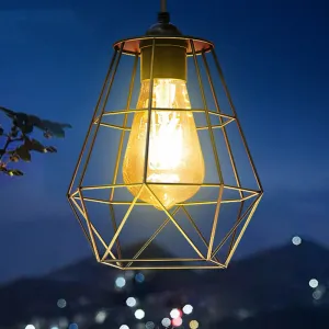 Rynx | Contemporary industrial solar-powered waterproof octagonal diamond lantern made of mild steel wire plastic LED outdoor pendant light for the garden