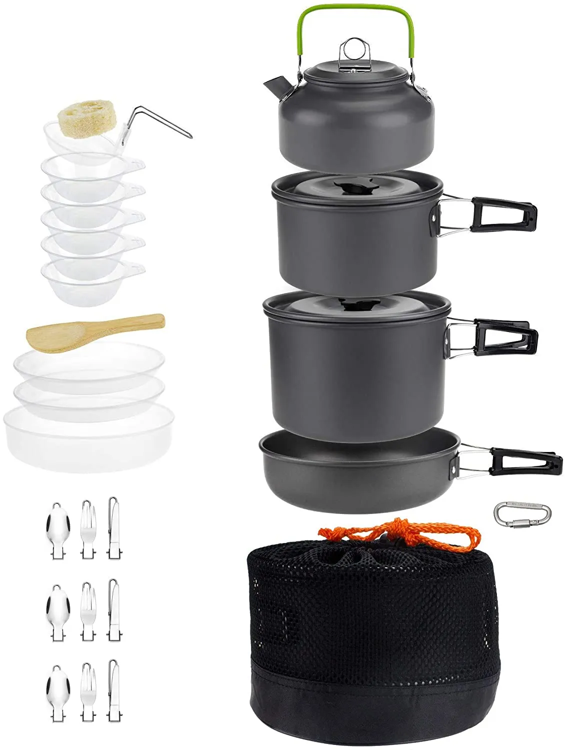 Rynx | DZRZVD Camping Cooking Equipment Mess Kit Gear, Backpack Accessories Equipment Pots and Pans Set with Net Carry Bag for Hiking, Picnic