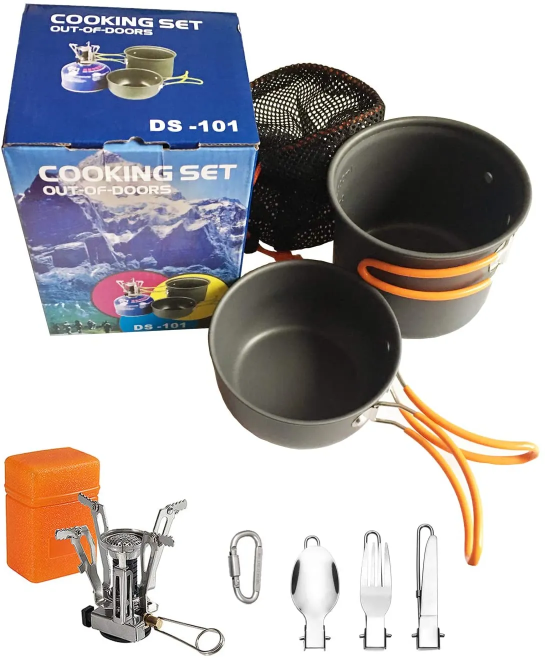 Rynx | DZRZVD Camping Cooking Equipment Mess Kit Gear, Backpack Accessories Equipment Pots and Pans Set with Net Carry Bag for Hiking, Picnic