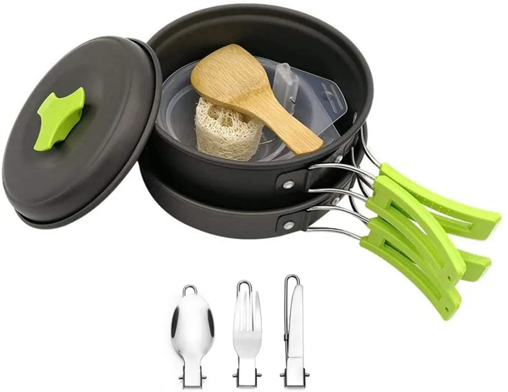 Rynx | DZRZVD Camping Cooking Equipment Mess Kit Gear, Backpack Accessories Equipment Pots and Pans Set with Net Carry Bag for Hiking, Picnic