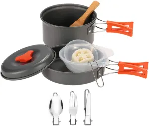 Rynx | DZRZVD Camping Cooking Equipment Mess Kit Gear, Backpack Accessories Equipment Pots and Pans Set with Net Carry Bag for Hiking, Picnic