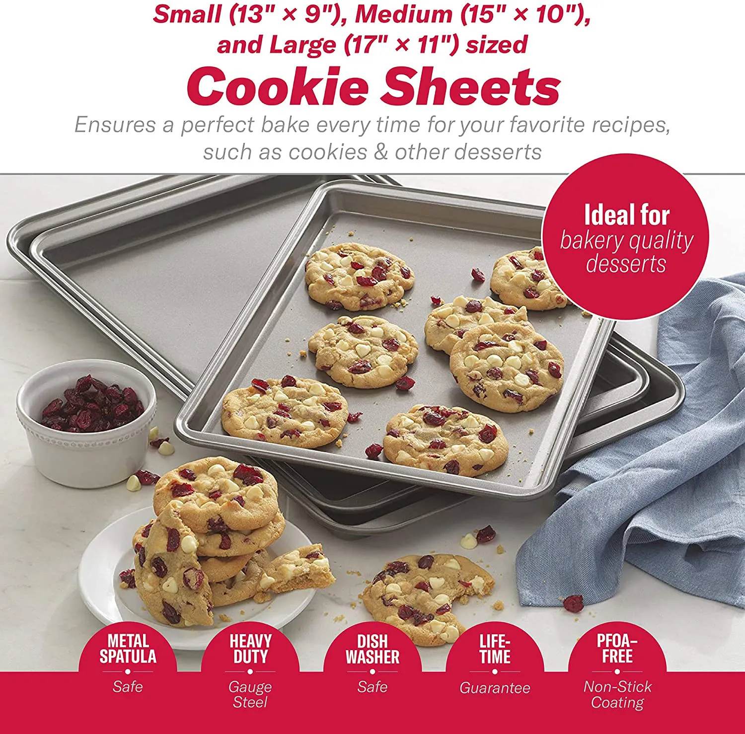 Rynx | goodcook Steel Nonstick Bakeware, 3 Piece Cookie Sheet Set, multicolor