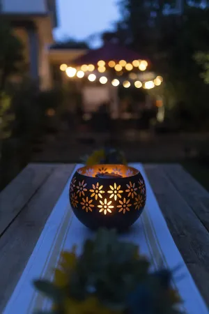Rynx | Original Solar Fire Bowl 8” (1-Pack) – Decorative Metal Solar Patio Light With Flaming Flame, Waterproof Twilight-To-Dawn Garden Lantern In Matte Black