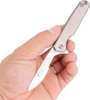 Samior TS51 Small Slim Scalpel Folding Pocket Flipper Knife with 10pcs #24 Replaceable Blade, 5.1 inches Grey Titanium Handle with Liner Lock, Utility EDC Keychain Knives, 0.99oz