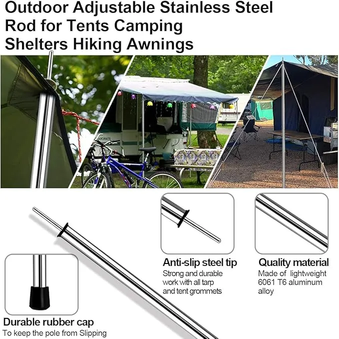 SAN LIKE Tent Pole Telescopic Adjustable tarp Poles for Camping Canopy Awning Shelter Backpacking Hiking -(Adjustable Length - Steel)
