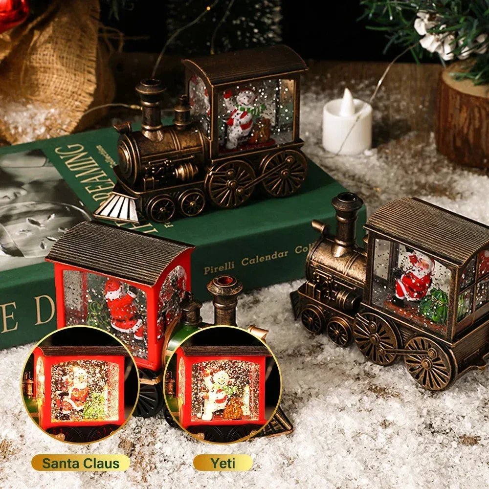 Santa Claus Snowman Christmas Gift Christmas Eve Box Battery Operated Train Crystal Ball Ornaments Table Home Decoration Gifts
