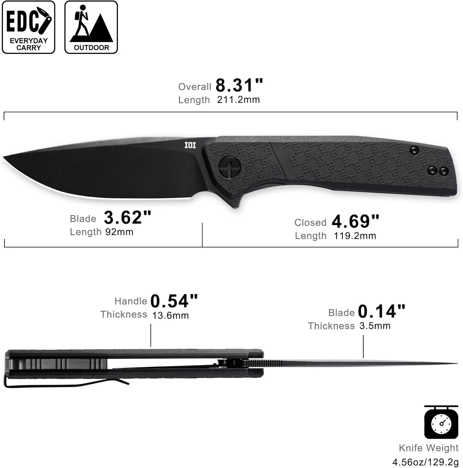 Scout I20332 Tactical Folding Pocket Knife for Men, D2 Black Titanium PVD Blade 3.62", EDC Knife with Custom Left-Side Clip, Ideal for Camping, Work, Daily Carry, Outdoor Utility, Premium Gift Use