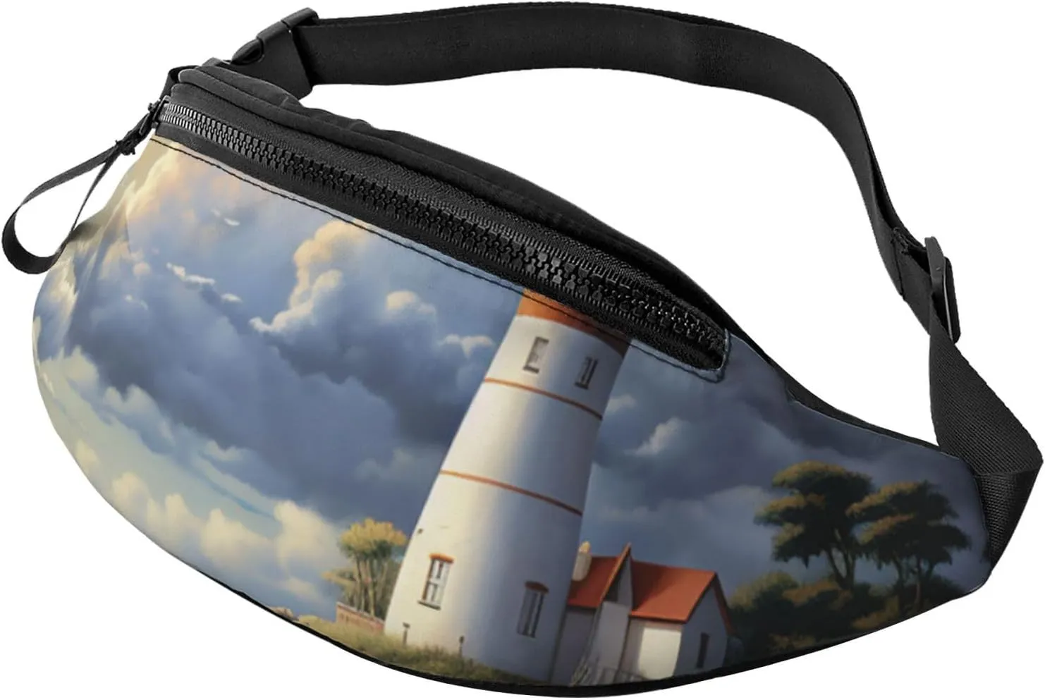 Sea Lighthouse Sandbeach Fanny Pack for Man Women Waist Bag Adjustable Belt Casual Chest Bag Bum Bags for Travel Sports Running Hiking Waist Packs