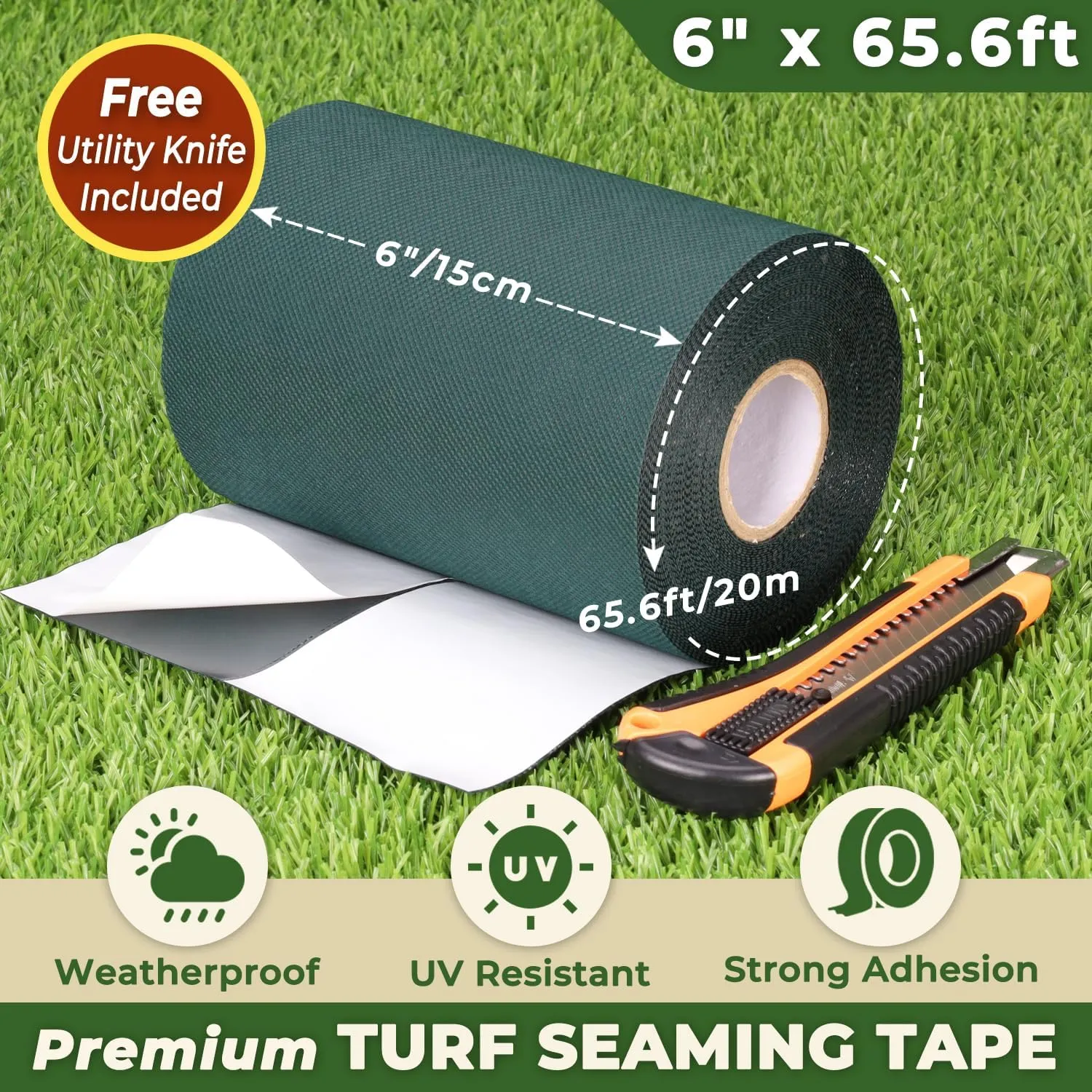 Self Adhesive Turf Seam Tape for Artificial Grass and Synthetic Turf Durable Joining 6" x 65.6'
