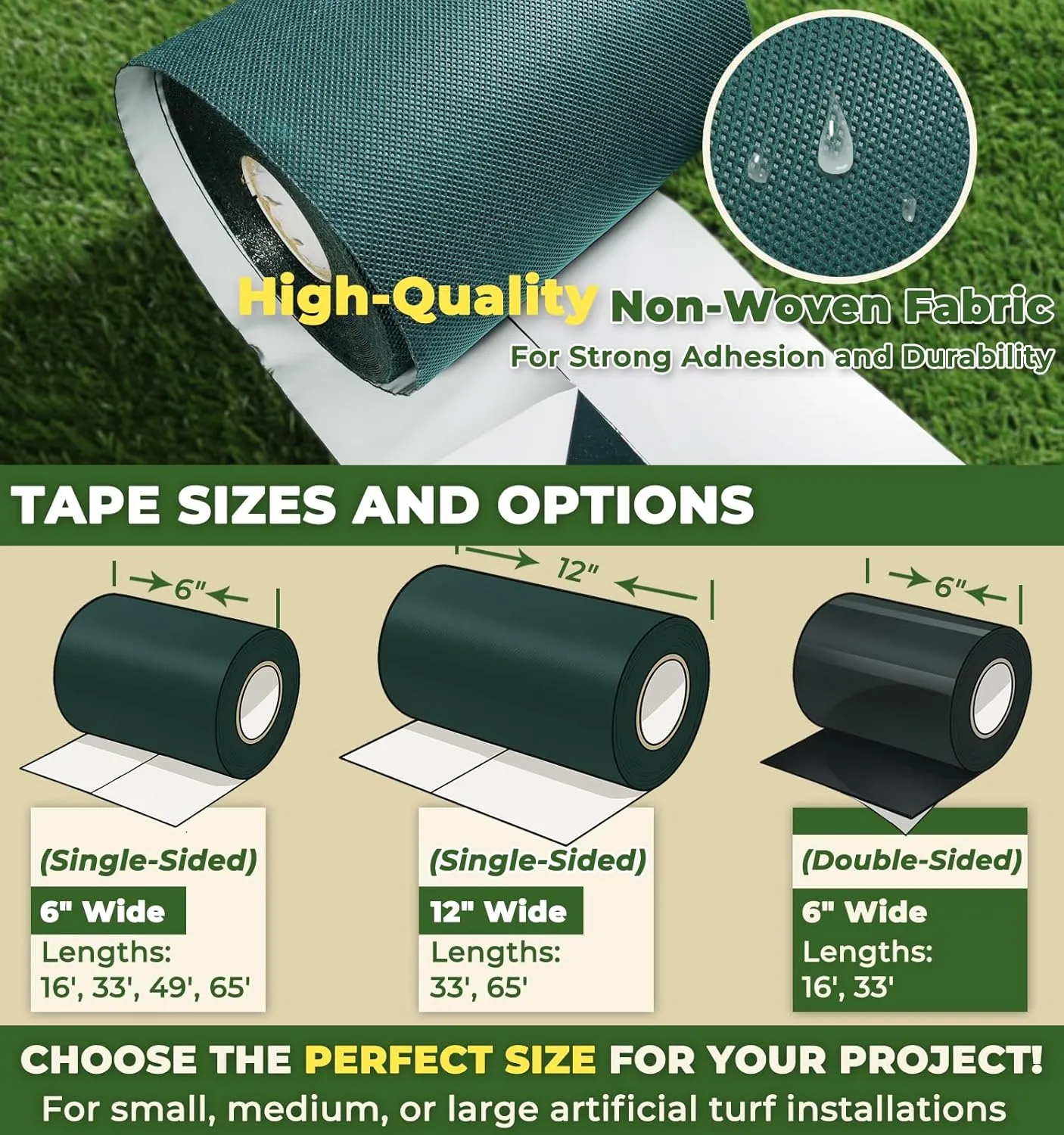 Self Adhesive Turf Seam Tape for Artificial Grass and Synthetic Turf Durable Joining 6" x 65.6'