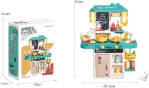 Serena&Jewel kit- Kitchen Playset Pretend Food - Toy Accessories Set w/Real Sounds & Light, Play Sink, Cooking Stove with Steam for Toddlers Kids, Girls & Boys（3-10 Years） (Blue)