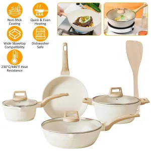 Set Kitchen Set Coated Granite Piece White Pot 8 Nonstick Power-efficient LunaLulinlk High-end design Cookware