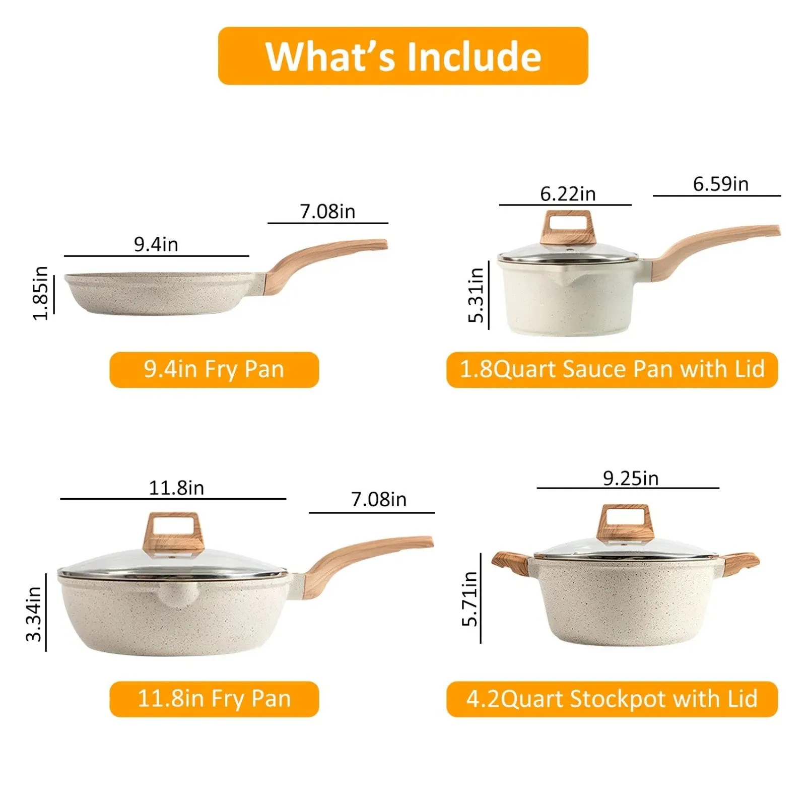 Set Kitchen Set Coated Granite Piece White Pot 8 Nonstick Power-efficient LunaLulinlk High-end design Cookware