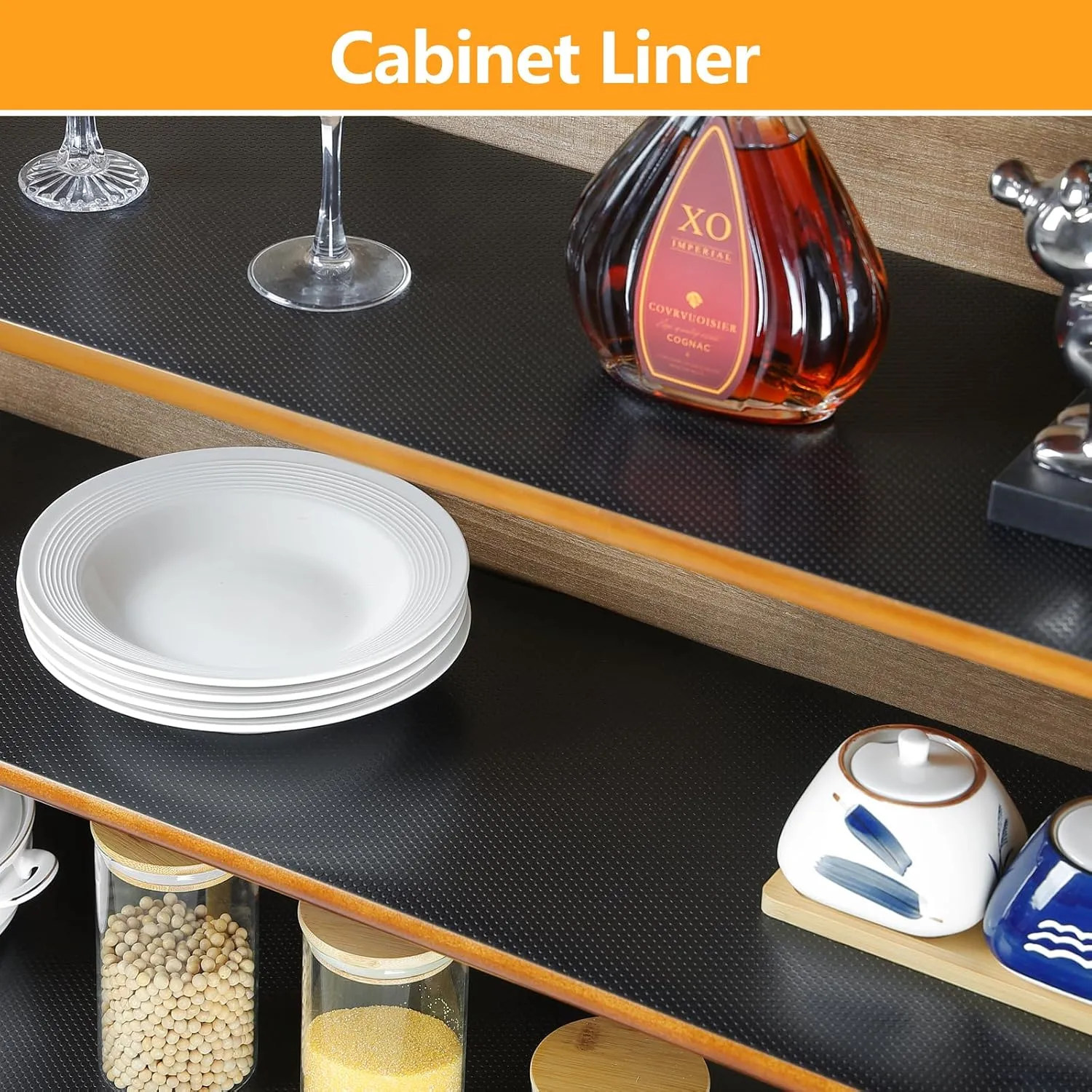 Shelf Liners 20 inch x 20 ft Shelf Liners for Kitchen cabinets nonstick lining Drawer Mats EVA Protector for Cupboard (Translucent Black,20 inch x 20 ft)
