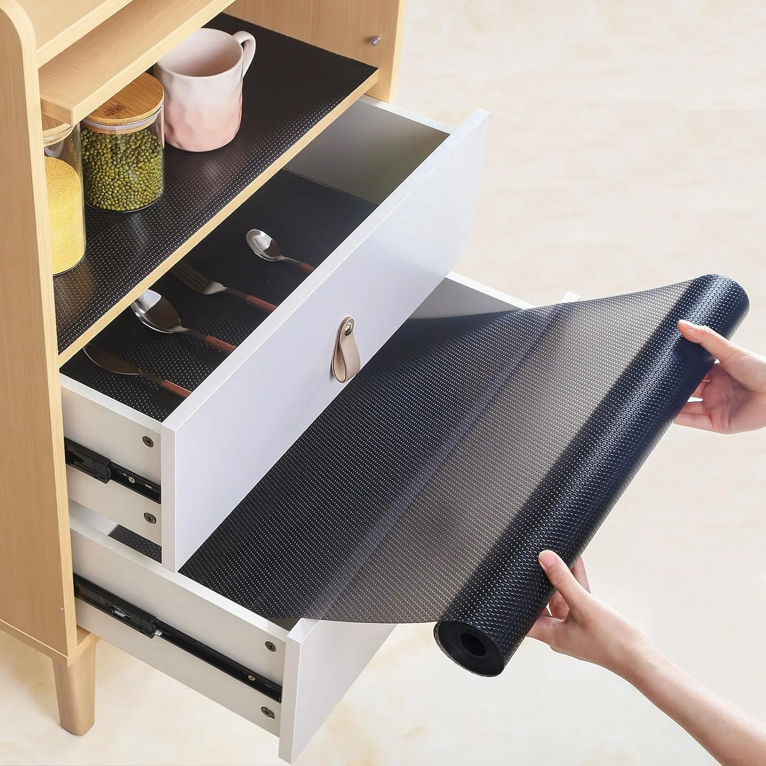 Shelf Liners 20 inch x 20 ft Shelf Liners for Kitchen cabinets nonstick lining Drawer Mats EVA Protector for Cupboard (Translucent Black,20 inch x 20 ft)