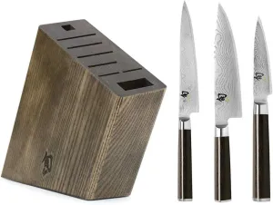 Shun Classic 4 Piece Essentials Set (3.5" Paring, 6" Utility, 8" Chef, 8-slot block)