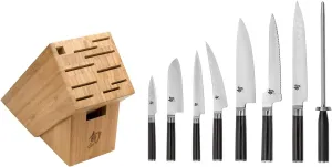 Shun Classic 9 Piece Chef’s Block Set, Includes 7 Shun Classic Knives, Honing Steel and 22-Slot Knife Block, Handcrafted Japanese Knife Set, Damascus Stainless Steel Cladding, Pakkawood Handle