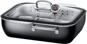 Silit 2136266112 Ecompact with Silicone Edge and Thermometer Silargan Functional Ceramic Steam Cooker, Black, 35.6 x 18.4 x 33.3 cm, 6.7 Litre