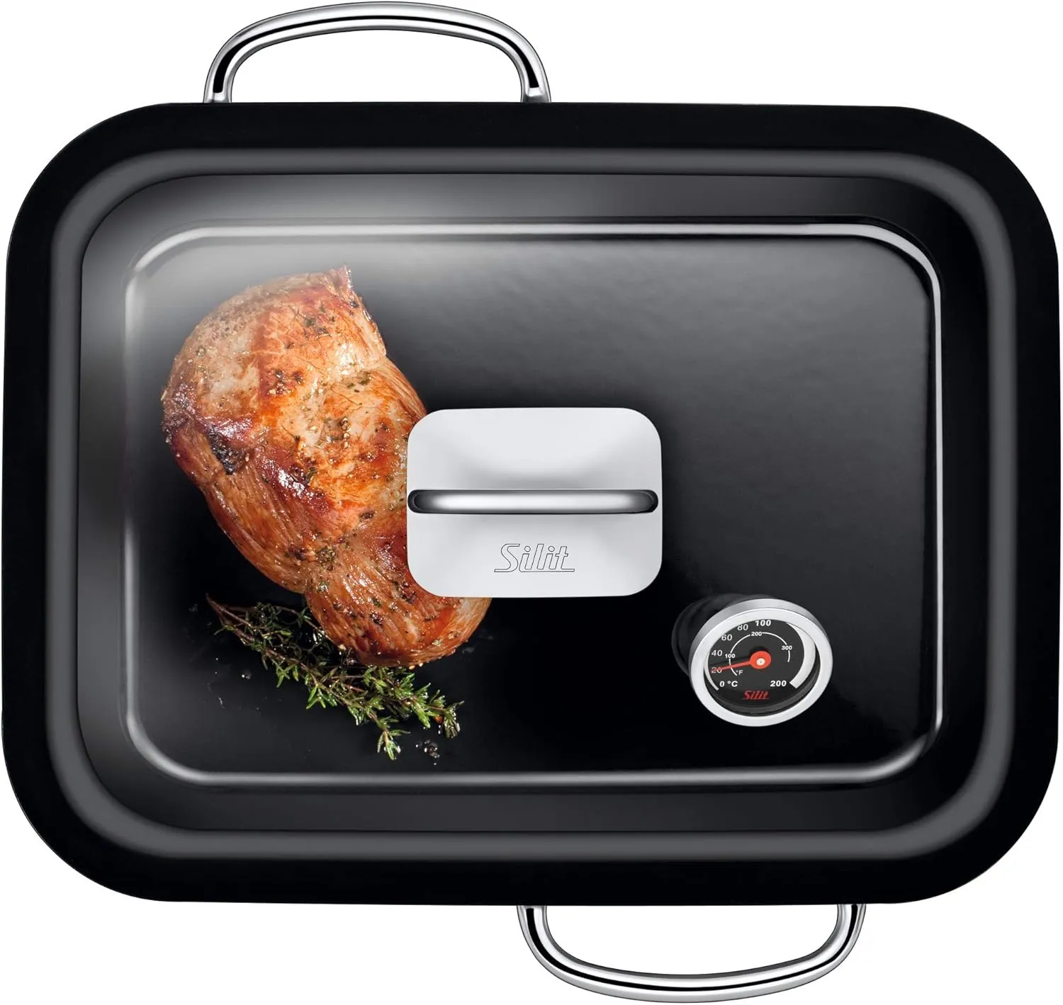 Silit 2136266112 Ecompact with Silicone Edge and Thermometer Silargan Functional Ceramic Steam Cooker, Black, 35.6 x 18.4 x 33.3 cm, 6.7 Litre