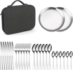 Silverware Flatware Cutlery Set, 26-piece Outdoor Camping Picnic Portable Stainless Steel Tableware Set Creative Travel Storage Meal Knife, Fork And Spoon