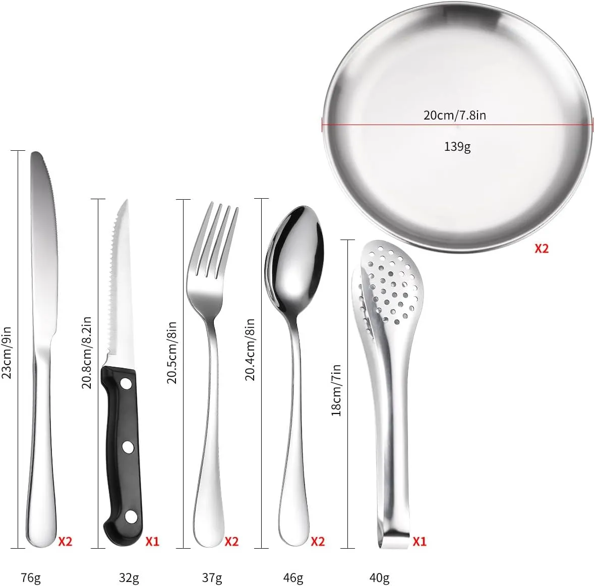 Silverware Flatware Cutlery Set, Outdoor Camping Stainless Steel Table Knife, Fork, Spoon, Plate, Food Clip, Portable Tableware Bag Set.Gold-12Set