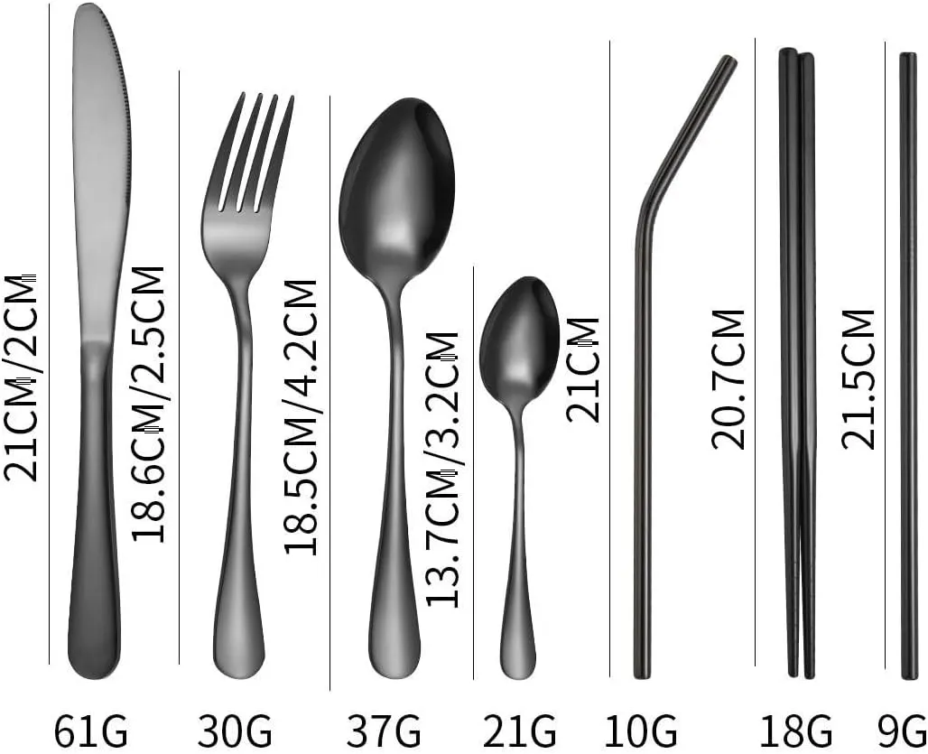 Silverware Flatware Set, 8/32/48/64/80/96 Piece Stainless Steel Portable Tableware Set Outdoor Picnic Knife, Fork, Spoon, Chopsticks And Straws 8-piece Set Family Dinner Storage Bag(Rose Go