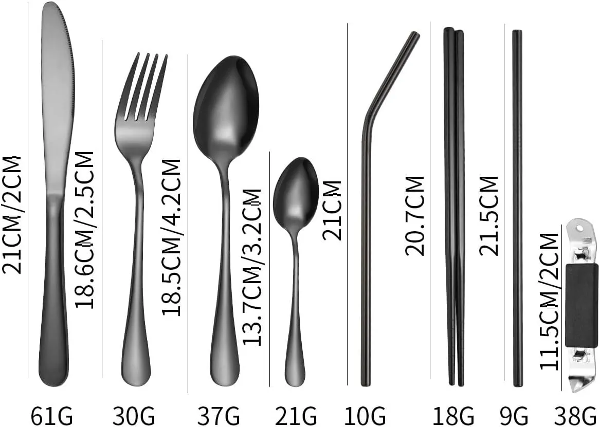 Silverware Flatware Set, 9/36/54/72/90/108 Piece Stainless Steel Portable Tableware Set Outdoor Picnic Knife, Fork, Spoon, Chopsticks, Straw, Family Dinner Storage Bag(Gold,72 Piece set for