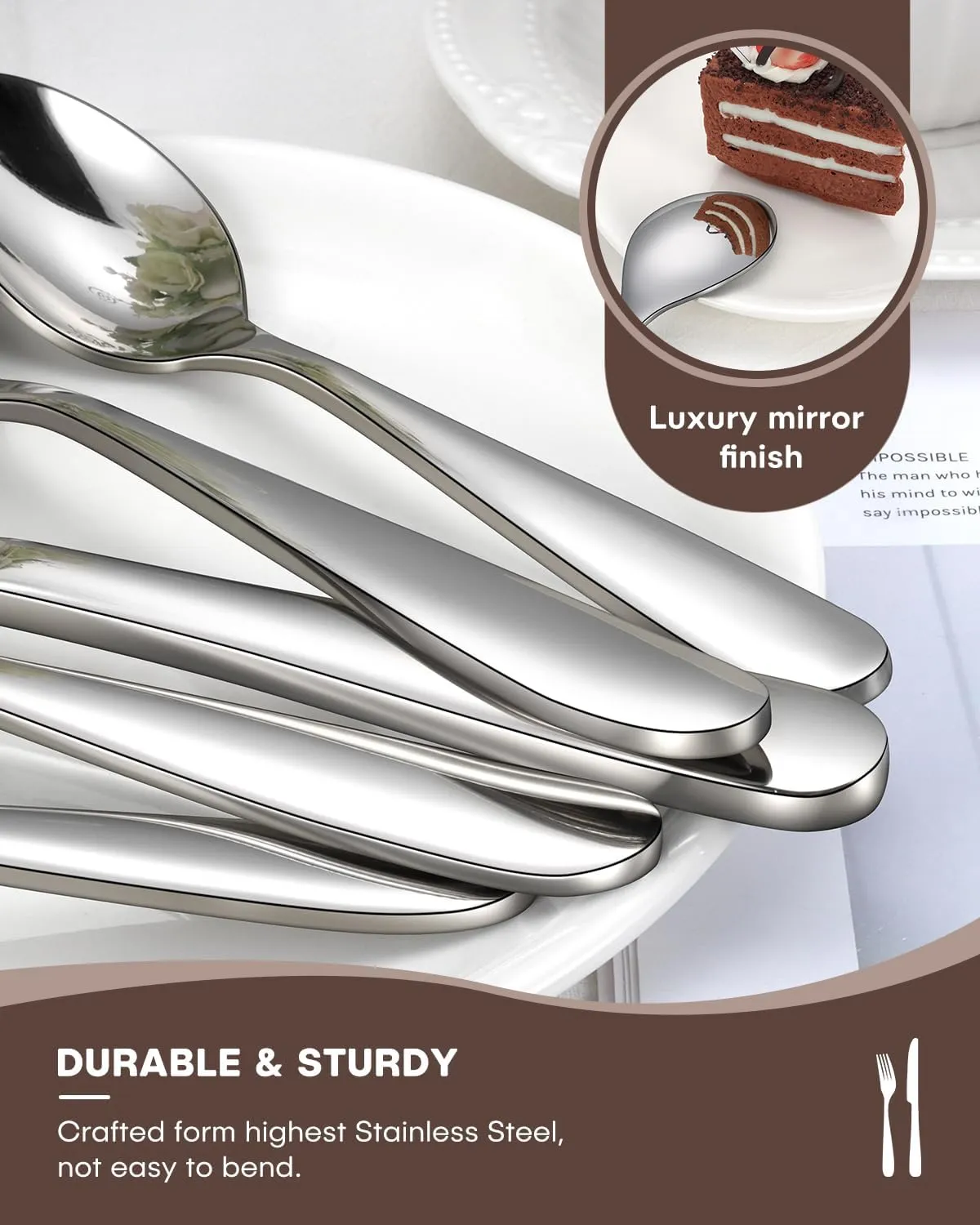 Silverware Set, 40PCS Premium Stainless Steel Flatware Set Service for 8 with Spoon Fork Knife Utensil Set for Dairy Kitchen Use Dinning Cutlery Tableware Set Mirror Polished, Dishwasher Safe